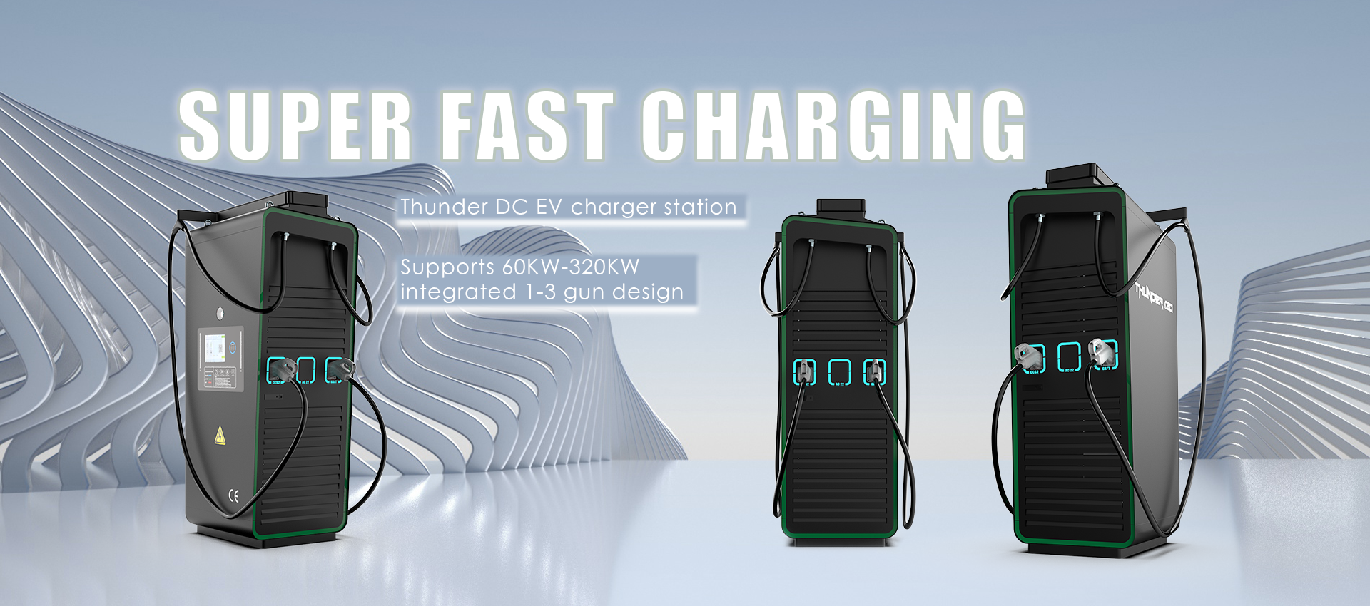 AC EV CHARGER, DC EV CHARGER, and PORTABLE EV CHARGER showcasing various electric vehicle charging solutions.